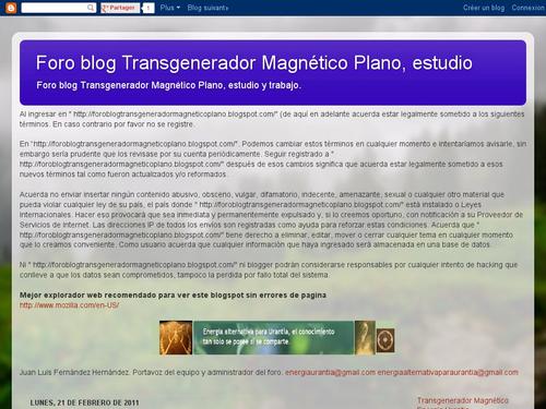 Foro blog Transgenerador Magnético Plano, estudio y trabajo.