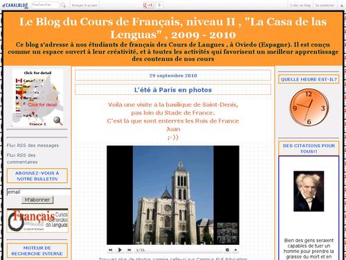 Le Blog pour notre Cours de Français, niveau II ,  La Casa de las Lenguas, 2009 - 2010